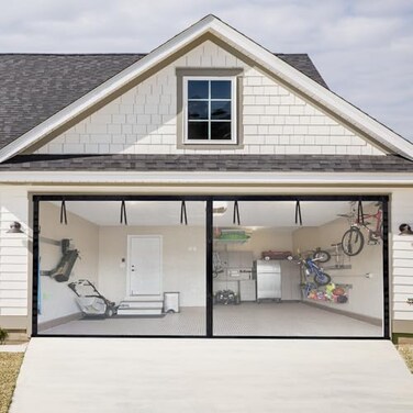 Q-Hillstar Garage Door Screen 16 x 7 Ft for 2Car Garage Magnetic Closure for HandsFree Entry Heavy Duty Fiberglass Mesh Durable Weighted Bottom Hook Loop Fastening for Easy Installation