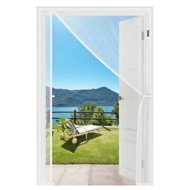 MAGZO Magnetic Screen Door Fits 36 x 82 DoorMesh Size 38 x 83 Left Right Side Opening ScratchProof Polyester PetKids Friendly Keep Annoying Creatures Out with Keep Open Straps White