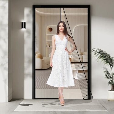 PIGETALE Magnetic Screen Door Fits Doors up to 36 x 82 Inches Max Screen Size 38 x 84 Heavy Duty Screen Mesh Net Keeps Bugs Out Self Sealing Hands Free Mesh Partition Pet and Kid Friendly