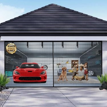 Iduontis Garage Door Screen for 2 Car Garage 16x7FT Magnetic Screen Garage with Retractable Fiberglass Mesh and Heavy Duty Weighted Bottom Easy Assembly Pass Hands Free Door Screen Kit