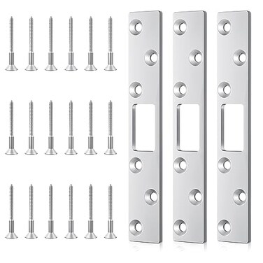 Kscjdg Deadbolt Armor 6 Inch Extended Strike Plate for Heavy Duty Residential Door 3 Pack Silver