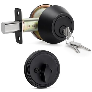 Gaurqiah Keyed Single Cylinder Deadbolt Lock for Exterior Round Design Dead Bolt for Front Door and Entrance Door Matte Black