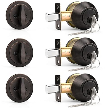 Probrico Keyed Alike Single Cylinder Deadbolts Oil Rubbed BronzeCombo Packs One Side Keyed Deadbolts 3 Keys Interior Exterior Door Lock for Entrance Lock and Front Gate 3 Pack