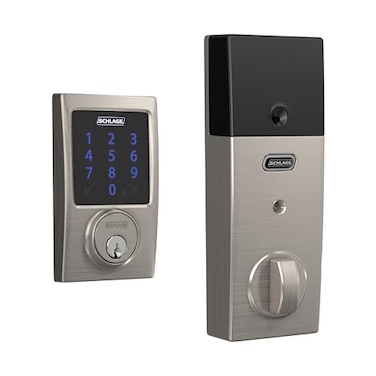 SCHLAGE Schlage Connect Smart Deadbolt Lock with Touchscreen Keypad Keyless Front Door Entry ZWave Plus Compatible Satin Nickel BE469ZP CEN 619