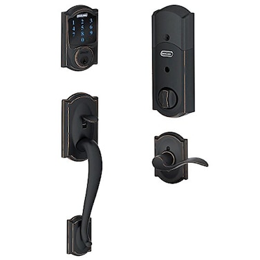SCHLAGE ZWave Connect Camelot Touchscreen Deadbolt with BuiltIn Alarm Works with Amazon Alexa via Wink Aged Bronze FE469NX ACC 716 CAM LH