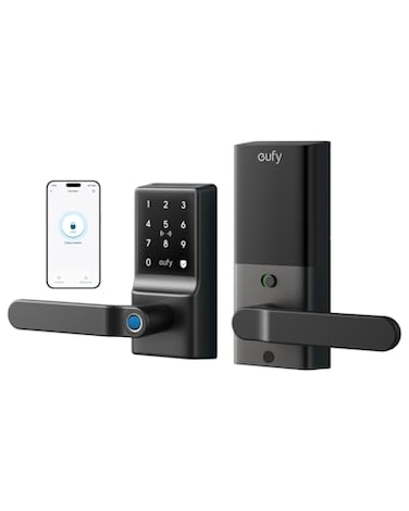 eufy Security Smart Lock C33 Keypad Door Lock with Handle Fingerprint Door Knob Keyless Entry Door Lock for Front Door and Bedrooms Electronic Deadbolt WiFi App Control IP53 Waterproof Black