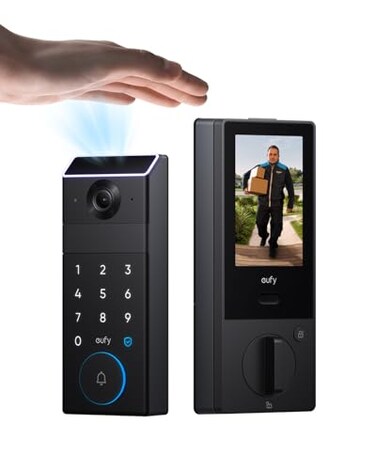 eufy Security Smart Lock FamiLock S3 Max with Palm Vein Recognition Keyless Entry Front Door Lock WiFi Keypad Deadbolt 2K HDR Doorbell Camera 16GB Builtin Storage BHMA 1 Rear Lock Video Screen