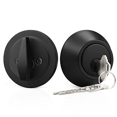 Probrico Single Cylinder Deadbolts Flat Black Keyway Keys Handleset 3 Keys Interior Exterior Door Hardware for Entrance Lock and Front Gate 1 Pack