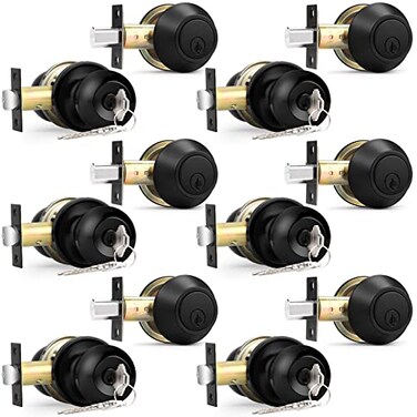 Probrico Front Door Keyed Entry Knobs and Single Cylinder Deadbolt Combo Sets Flat Black Keyed Alike Locksets6 Pack
