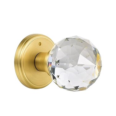 CLCTK Crystal Glass Door Knobs Interior with Lock Privacy Bathroom Bedroom Door Knobs Gold Door Knob Satin Brass