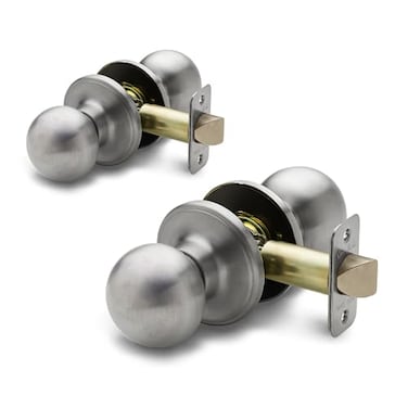 Copper Creek Passage Interior Door Knob ANSI Grade3 Certified Modern Heavy Duty Handle Easy Install and Reversible for Bedroom Bathroom Closets Satin Stainless 2 Pack