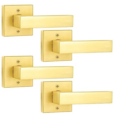 SHINY HANDLES Dummy Door Knob Interior Gold Dummy Door Handles Dummy Door Lever Satin Brass 4 PackHalfDummy