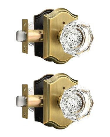 Gobrico Privacy Door Lock Sets Crystal Knobs Heavy Duty Door HardwareKeyless BathBed Door Knobset with Lock InsidePush Pin ButtonAntique Brass Arched Rosette2 Pack