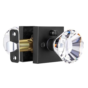 HIEMEY Glass Crystal Door Knobs Interior with Lock Matte Black Modern Diamond Privacy Square Clear Glass Crystal Door Knobs for Bedroom and Bathroom