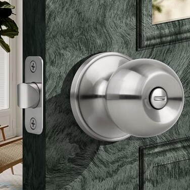 Moquin Privacy Door Knob with Lock Keyless Interior Round Ball Door Knob for Bathroom or Closet Satin Nickel