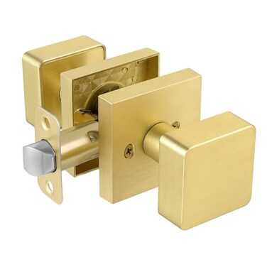naubea NAUBEA Gold Door Knobs Interior Square Passage Interior Door Knob for Closet Hallway Modern Heavy Duty Brushed Brass Door Handle Satin Brass
