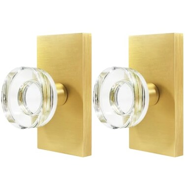 Newlaking Dummy Door Knob Set Crystal Glass NonLocking Door Handles for Bifold Closet Barn French Doors Satin Brass Finish Zero Scratch Installation 2 Pack