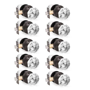 Orger 10 Pack Glass Door Knobs with Oil Rubbed Bronze Rosette BathBed Door Knobs for Privacy Use Keyless Interior Door Handles with Diamond Shape Crystal Glass and Zinc Alloy Base