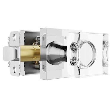 coolnews Polished Chrome Crystal Glass Door Knob With Lock Modern Square Handle for Interior Bedroom Bathroom Privacy Lockable Sliver Knob