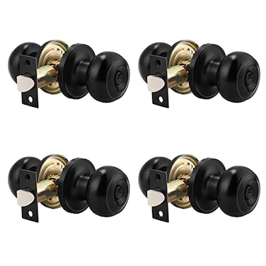 Probrico 4 Pack Round Privacy Door Knob Thumb Turn Lock on The Inside Keyless Doorknobs InteriorExterior Lockset Privacy Knobs for BedroomBathroom Black Modern Design Door Hardware