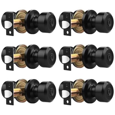 Probrico 6 Pack Matte Black Privacy Locks Keyless Interior BedBath Door Knobs Cylindrical Shape Knobs Contemporary Hardware for Bathroom Bedroom Doors