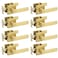 Probrico 8 Pack Gold Privacy Door HandlesHeavy Duty Satin Brass Door Knobs with Lock for Bedroom and BathroomSquare Interior Keyless Locksets