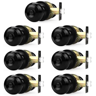 Probrico Black Door Knob 7 Pack Interior Bedroom Doorknob with Lock Keyless Door Handles with Inside Privacy Locking Function Colonial Ball Knob Universible Levers
