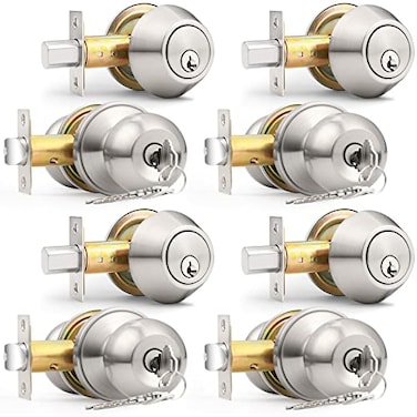 Probrico Door Knob and Deadbolt Set Exterior Door Lock Set 4 Pack Enrty Door Locks with Single Cylinder Deadbolt with The Same Keys Brushed Nickel Keyed Alike