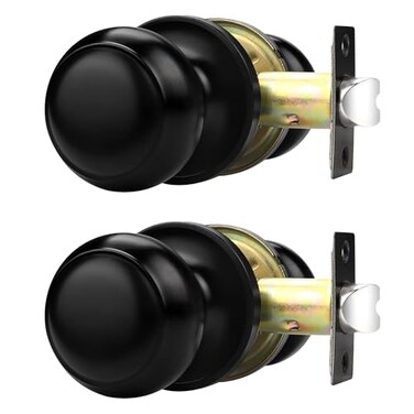 Probrico Door Knob Interior Matte Black Finish 4 Pack Keyless Passage Door Handles Flat Ball Knob with Solid Adjustable 6070mm Latch
