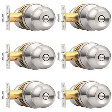 Probrico Privacy Interior Door Knobs Bed and Bath Handle Levers Keyless Brushed Nickel Lockset 6 Pack