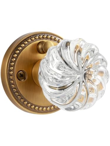 SORWDUERM 1 Pack Crystal Knobs Antique Brass Door Knob Interior Privacy Door Knob for Bedroom and Bathroom Glass Door Knob