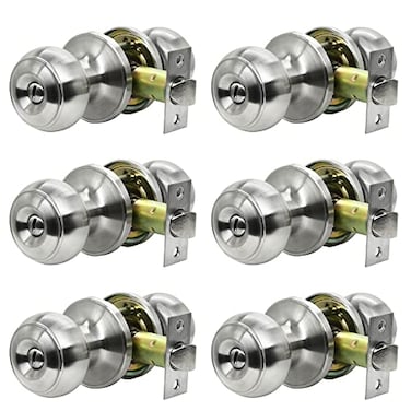 SUNTAI Privacy Door Knobs6 Pack Satin Nickel Round Doorknobs InteriorExterior Lockset Keyless Door Handle with Lock for BedroomsBathrooms