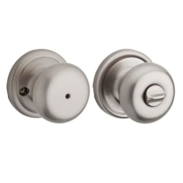 Kwikset Hancock Interior Privacy Door Knob with Lock Door Handle For Bathroom and Bedroom Satin Nickel Keyless Push Button Lock Doorknob