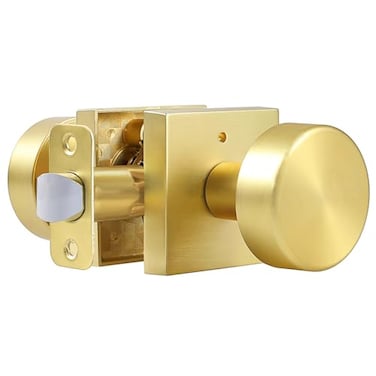 coolnews Gold Door Knobs Interior Privacy Door Knob with Lock Heavy Duty Square Modern Door Handle for Bedroom Bathroom Satin Brass