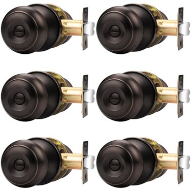 Probrico Oil Rubbed Brozne Door Knobs Privacy Door Locks with Round Ball Interior Door Knobs for Bedroom Bathroom 6 Pack