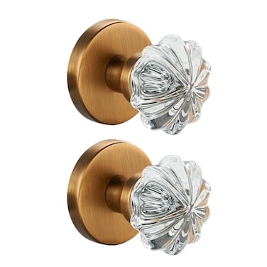 dairazan Rotating Dummy Door Knob Set 2 Pack Clear Crystal Glass Knobs with Antique Amber Brass Rosette Flower Design Decorative NonLatching Handle for Closet French Door Cabinet