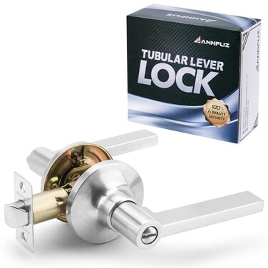 ANNFUZ Privacy Door Handle Without KeyInterior Door Lever with Emergency AccessReversible keyless Doorknob for Right Left SidePerfect for BathroomBedroomRestroomBrushed Nickel