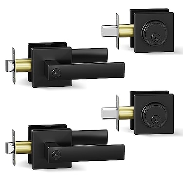 BAOLONG Deadbolt Lock and Door Knob SetExterior Door Lock Set Entry Door Locksets for Front Door Handle with Single Cylinder Deadbolts Keyed Alike 2 Pack Matte Black