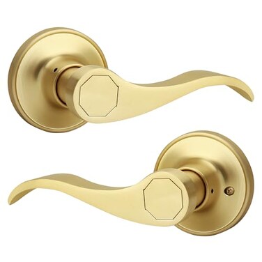 Gaurqiah Brushed Gold Wave Style Passage Door Handle Without Keys NonLocking Door Lever for HallwayCloset in Satin Brass Finish No Lock Reversible Lever for LeftRight Doors