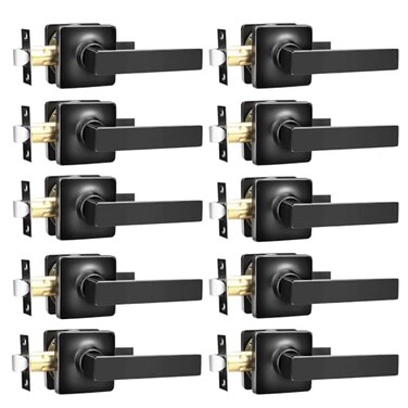 GOBEKOR 10 Pack Black Passage Lever Handle Interior Door Levers Hallway Closet Door Handles Straight Door Lock Keyless Square Lever Door Handles