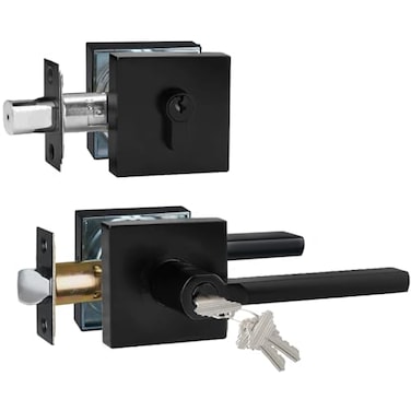 HISAFE Keyed Entry Door Handle with Single Cylinder Deadbolt Combo Keyed AlikeSame Keys Only Per Set Front DoorExterior Door Lever Lockset Matte Black 1 Set