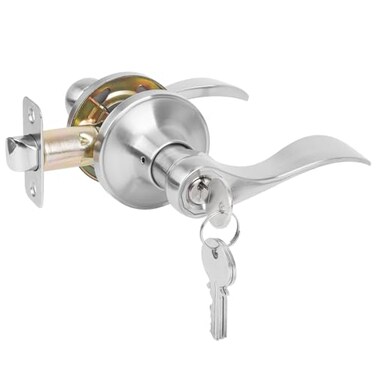 HOSOM Satin Nickel Entry Door Lever Interior Exterior Door Handle Wave Style Lever Door Handles with Lock and Key Keyed Doors Lock Knob 1 Pack