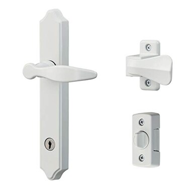 Ideal Security 1216 Surface Mount Storm Door Handle with Lock and Key for 1 1 inches Thick Doors White 4Posts