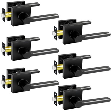 KAMOTA Passage Door Levers 6 Pack Black HeavyDuty Interior Door Handles Square NonLocking Door Locksets for Closets Hallways and Conference Rooms Left and Right Hand Reversible