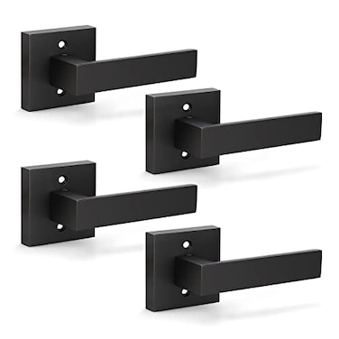 KNOBWELL 4 Pack Interior Black Door Handles Dummy Door Knobs NoFunctioning Lever Door Handle French DoorCloset LeftRight Handle