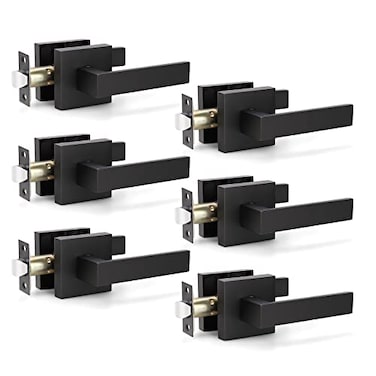 KNOBWELL 6 Pack Door Handles Matte Black Heavy Duty Interior Passage Door Handles for HallwayCloset Reversible for Left and RightNo Lock No Key