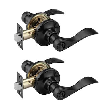 NCL Hardware NCL 2 Pack Black Door Handle Interior Wave Door Lever Door Knob with Lock Privacy Door Handle for Bath Bedroom