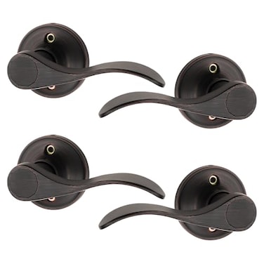 Probrico 4 Pack Dummy Door Lever Wave Style Leverset Right and Left Handed Oil Rubbed Bronze Finish French Door Handles