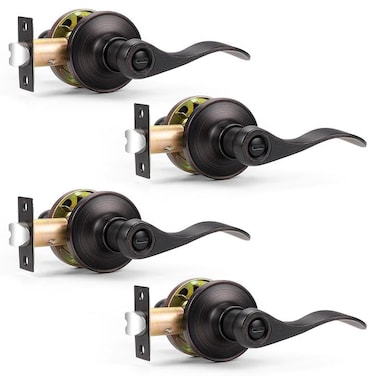 Probrico Oil Rubbed Bronze Door Handle Privacy Interior Door Handles Lever Wave Style Keyless Door Lever for Bedroom Bathroom 4 Pack