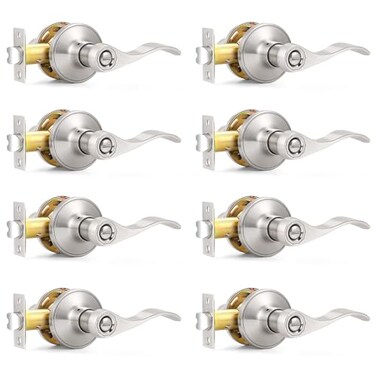 Probrico Privacy Door Levers Satin Nickel Interior Door Handles Wave Style Keyless Bedroom Bathroom Door Handles 8 Pack